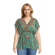 Romantic Gypsy Women's Plus Size Floral Flutter Sleeve V-Neck Top, Sizes 1X-4X