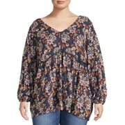 Romantic Gypsy Women's Plus Size Lace Inset Long Sleeve V-Neck Top