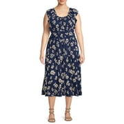 ROMANTIC GYPSY Women's Plus Size Lace Inset Ruffle Trim Midi Dress