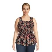 Romantic Gypsy Women's Plus Size Printed Smocked Bodice Tank Top, Sizes 1X-4X