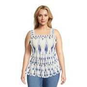 Romantic Gypsy Women's Plus Size Printed Tank Top with Smocked Bodice, Sizes 1X-4X