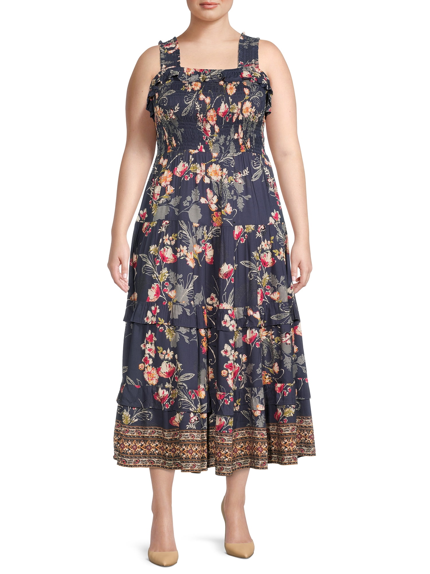 Romantic Gypsy Women's Plus Size Smocked Tiered Midi Dress - Walmart.com