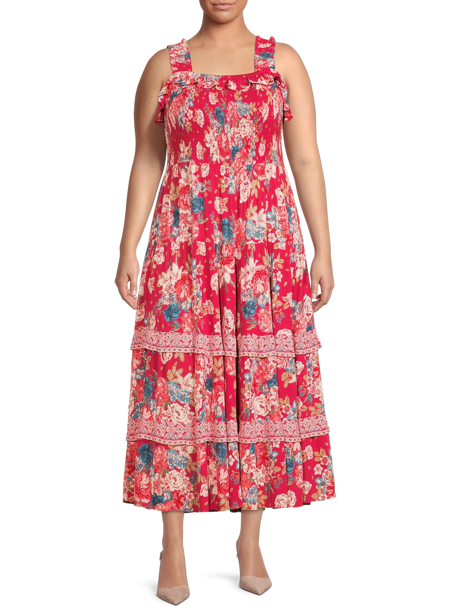 Romantic Gypsy Women's Plus Size Smocked Tiered Midi Dress