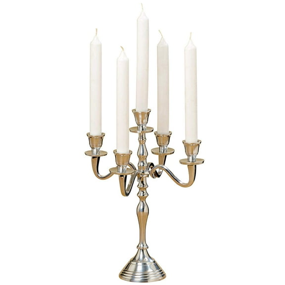 Romantic Hamptons Five Candle Silver Candelabra, Hand Crafted of Silver Aluminum Nickel, 11.75 Inches, 30 cm, Fits Standard Taper Candles