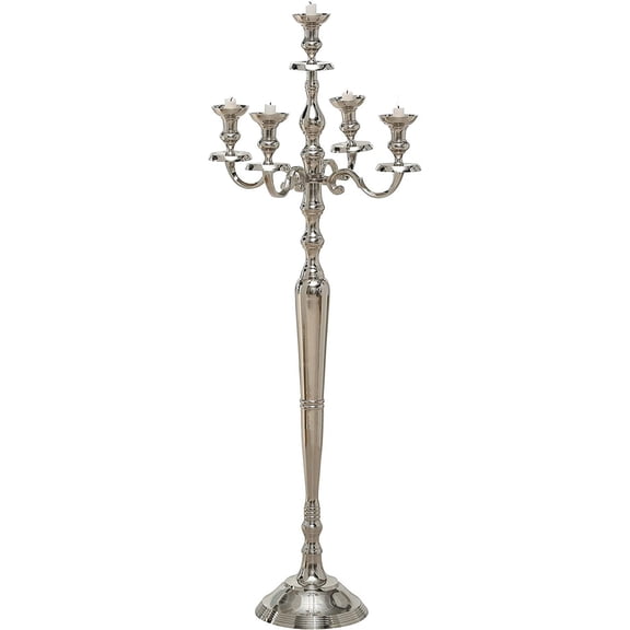 Romantic Hamptons Tall Five Candle Silver Candelabra, Hand Crafted of Silver Aluminum Nickel, Over 3 FT High, (41 1/4 Inches)