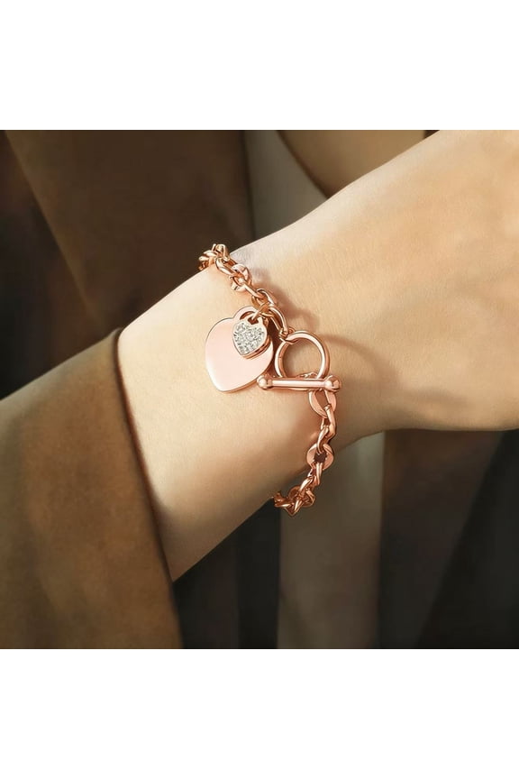 316L Stainless Steel Love Heart Charm Bracelet Gold for Women Romantic Gift Silver/Rose/18k Gold Plated OT Clasp Bracelets