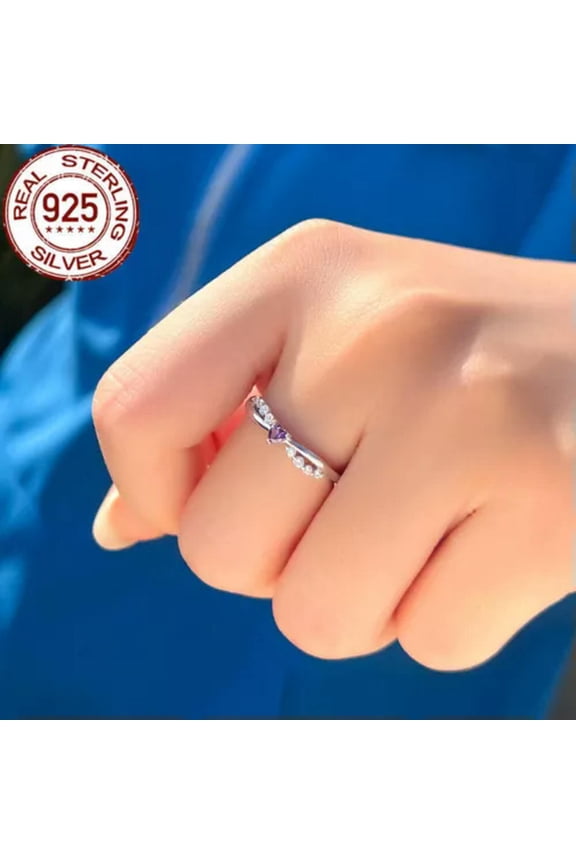 Romantic Heart CZ Purple Engagement Band Ring Solid 925 Sterling Silver Jewelry