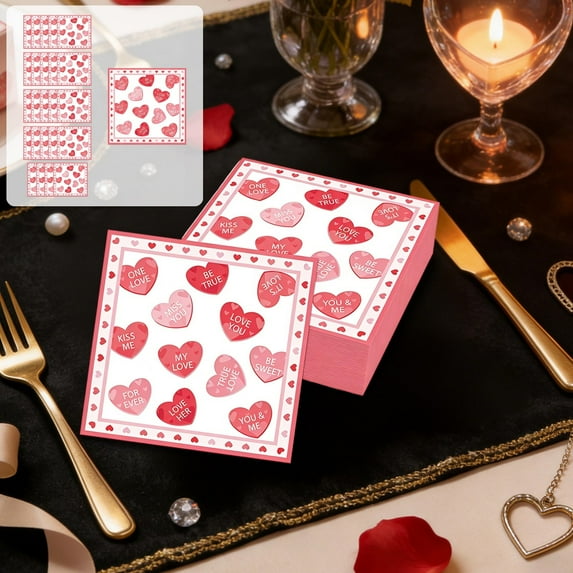 Romantic Heart February 14 Festive Theme Party Tableware Set, Disposable 7-Inch And 9-Inch Paper Plates, Paper Cups, And Napkins For Themed Celebrations