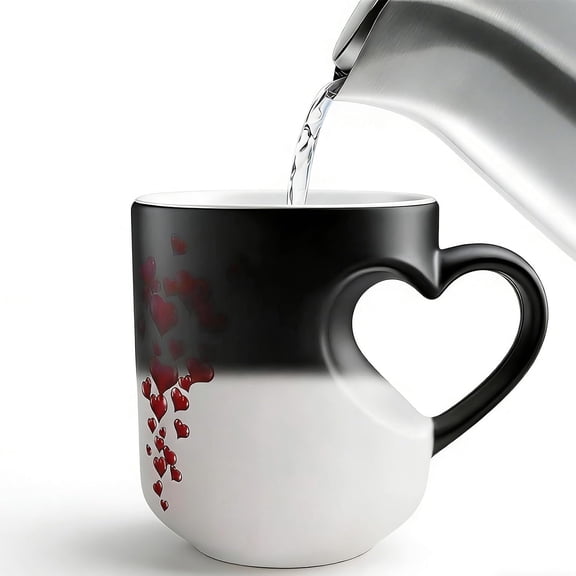 Romantic Heart Magic Mug: Color Changing Coffee Cup That Reveals  Design When Hot, Funny Black Ceramic Heat Reactive Ideal Romantic Present for Couples, Wife, Husband, Anniversary