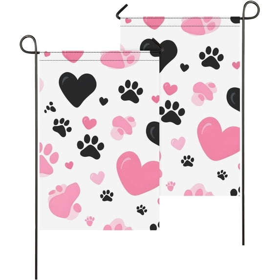 Romantic Heart and Pet Paw Print Garden Flags Double Sided 12 x 18 Inch Yard Flags,Small Garden Flags for Christmas Outside Outdoor Yard Garden Lawn Decoration Seasons
