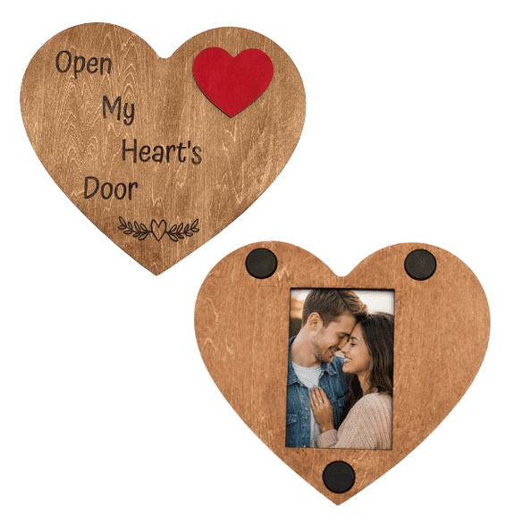 Romantic Heart Picture Frame for Soulmates  Anniversary, Wedding, and Valentines Day Gift, Wooden 4x6 Photo Frame with Poem and Magnetic Closure