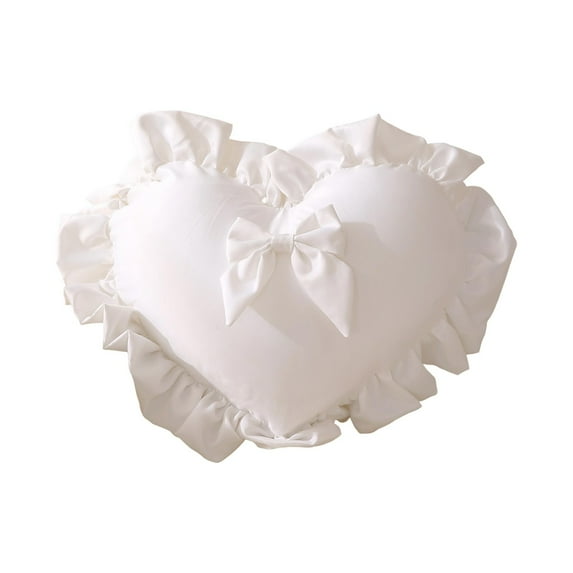 Romantic Heart Pillow Cover with Ruffled Satin Bow Cute Decorative Cushion Case for Sofa and Bedroom Perfect Gift for Valentine's Day, Anniversaries, or Birthdays