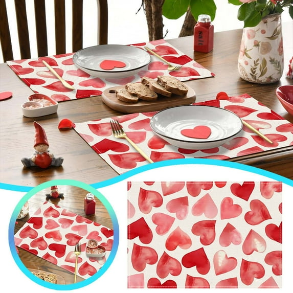 Romantic Heart Placemats Set of 1 - 12x18 Inch Valentine's Day Table Mats for Anniversary Wedding Holiday Party, Waterproof Kitchen Dining Decor Indoor Outdoor Seasonal Celebration
