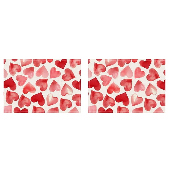 Romantic Heart Placemats Set of 2 - 12x18 Inch Valentine's Day Table Mats for Anniversary Wedding Holiday Party, Waterproof Kitchen Dining Decor Indoor Outdoor Seasonal Celebration