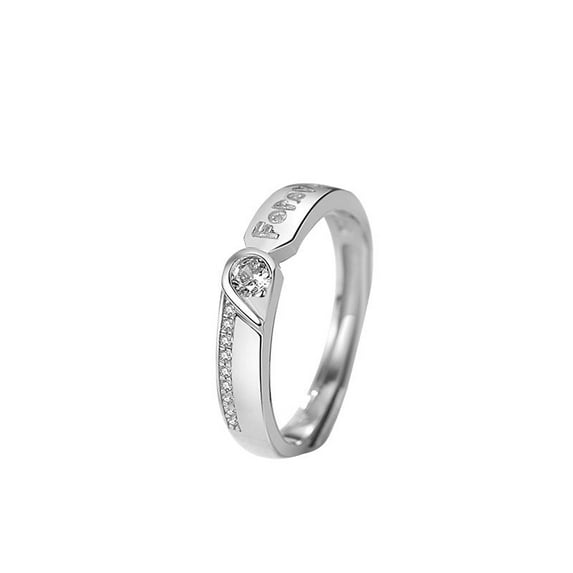 Couple Rings Sterling Silver Heart Shaped with Gem Inlays Adjustable Opening 925 Silver Purity Romantic Rings Holiday Gift for Her and Him Anniversary Jewelry