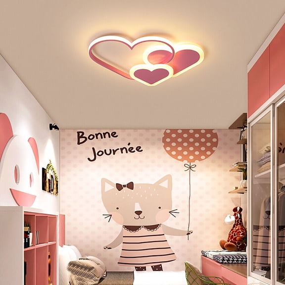 Romantic Heart-Shaped Dimmable LED Ceiling Light for Kids, 37W Ultra-Thin Aluminum & Acrylic Fixture with Remote Control Bedroom & Nursery Decor