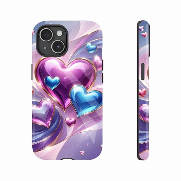 Romantic Heart Shaped Glossy Phone Case with Gold Trim for Valentine’s Day Gifts, Compatible with iPhone 11/12/13/14/15/16 (Pro Max/Plus)