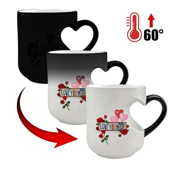 Romantic Heart Shaped Mug, Heat Sensitive Magic Color Changing Coffee Mugs for Couples, Ceramic Heart Coffee Mug Reveals Hidden Love Design with Hot Drink, Ideal Gift - (Multicolor)