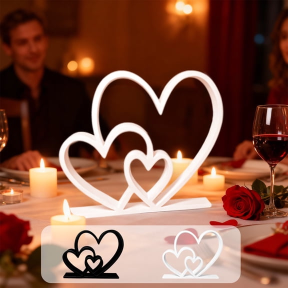 Romantic Heart Statue Nesting Home Decor | Matte Finish White Black Plastic | 16cm x 12.5cm | Festival Ornament for Living Room, Bedroom | Elegant Gift Accent