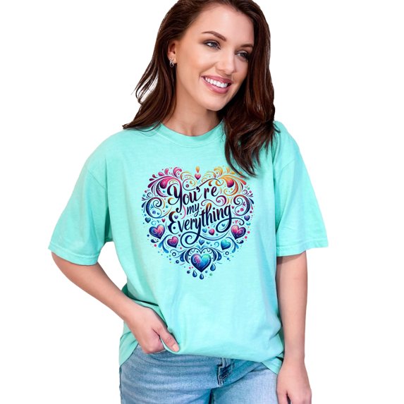 Romantic Heart Youre My Everything Gift for Him Her, Cute Love Quote Shirt, Anniversary Valentine's Day T-Shirt for Couples, Chalky Mint Comfort Colors T-Shirt, XL