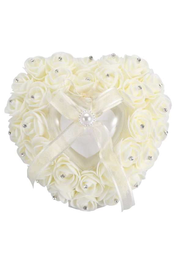 Romantic Heart shaped Wedding Ring Box Rose Rhinestone Decor Ring Pillow Cushion