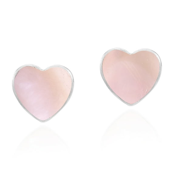 Romantic Hearts Pink Pearl Valentine Love .925 Sterling Silver Stud Earrings