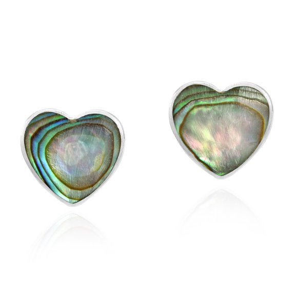 Romantic Hearts Rainbow Abalone Valentine Love .925 Sterling Silver Stud Earrings