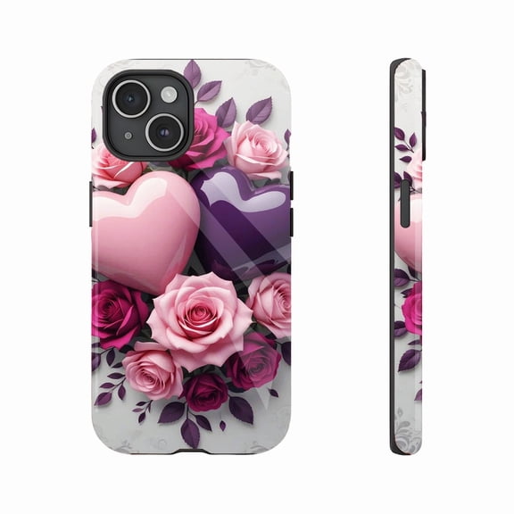 Romantic Hearts and Roses Design iPhone Case Compatible with iPhone 11/12/13/14/15/16 (Pro Max/Plus) for Couples Valentine’s Day Gift