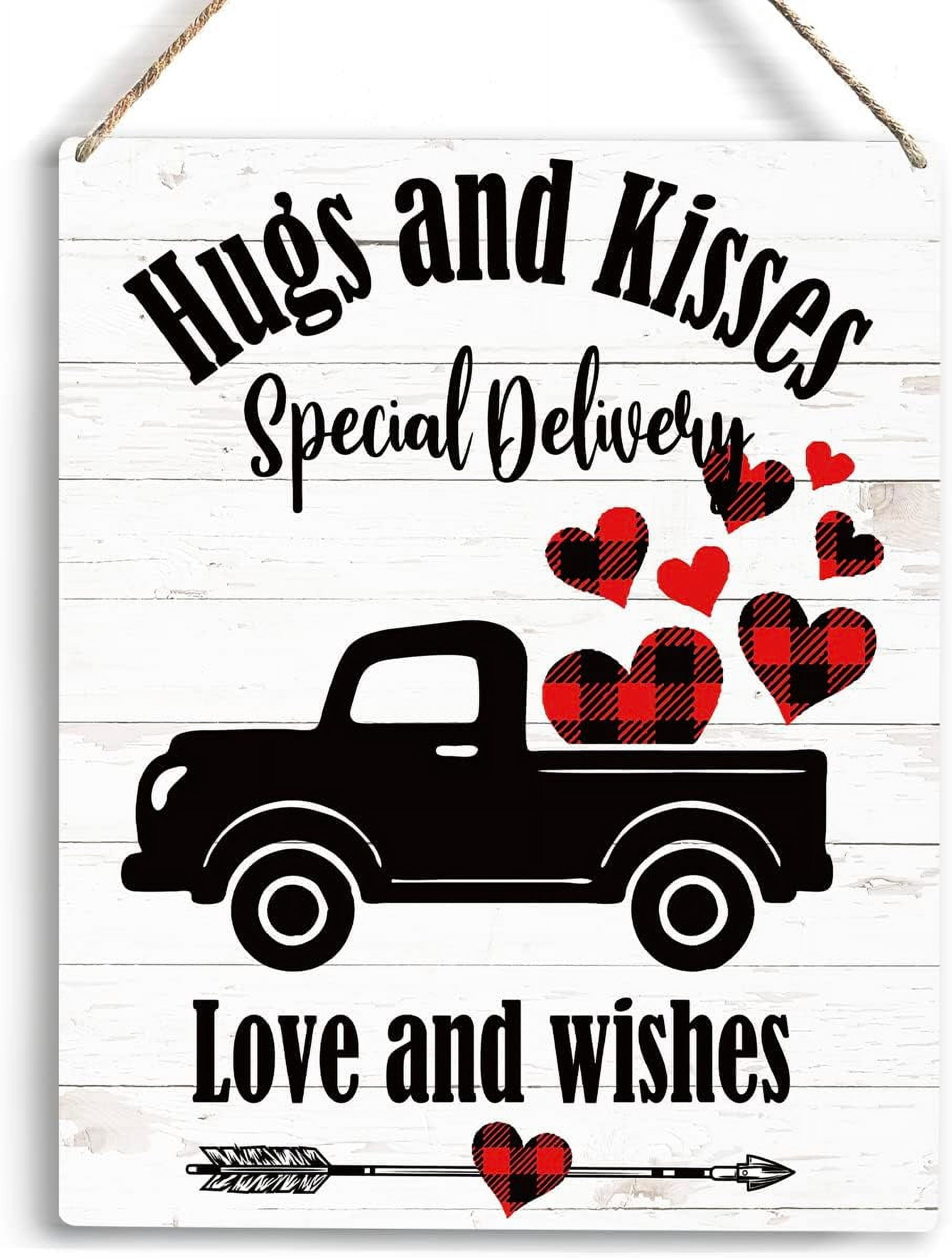 Romantic Hugs and Kisses Special Delivery Love and Wishes Wood Sign ...