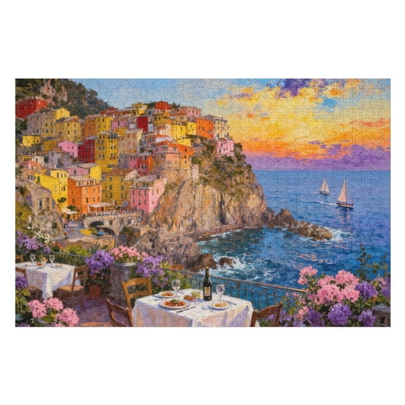 Romantic Italian Coastal Village 500 Pieces Puzzle for Adults 500 Piece, Adult Challenging Game Novelties, Impossible Puzzle, Family Night Game, Complete Size is 20.5x15 in