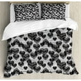 thumbnail image 1 of Romantic King Size Duvet Cover Set, Gothic Hearts Tattoo Style Valentine's Love Graffiti Grunge Illustration, Decorative 3 Piece Bedding Set with 2 Pillow Shams, Pale Grey Black, by Ambesonne, 1 of 3