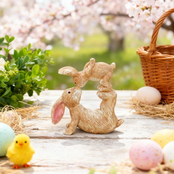 Romantic Kissing Rabbits Resin Figurine – Cute Easter Bunny Couple Sculpture for Valentine’s Day, Spring Decor, Shelf Accent, or Gift for Lovers, Friends, or Family