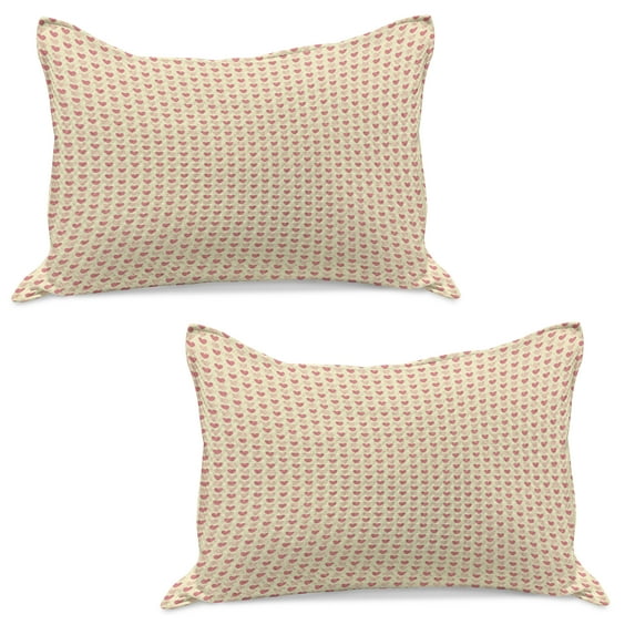 Romantic Knitted Quilt Pillowcover Set of 2, Soft Colored Hearts in Love Valentines Day Repetitive Pattern, Standard Queen Pillow Sham Bedroom, 30" x 20", Pale Yellow Pale Pink, by Ambesonne