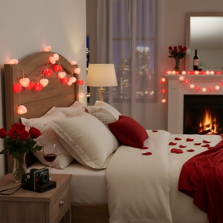 Romantic LED Heart String Lights, Battery Operated Fairy Lights for Bedroom Decor, Wedding Party Valentine's Day Anniversary Proposal Decoration, Warm White & Pink Dimmable Mood Lighting