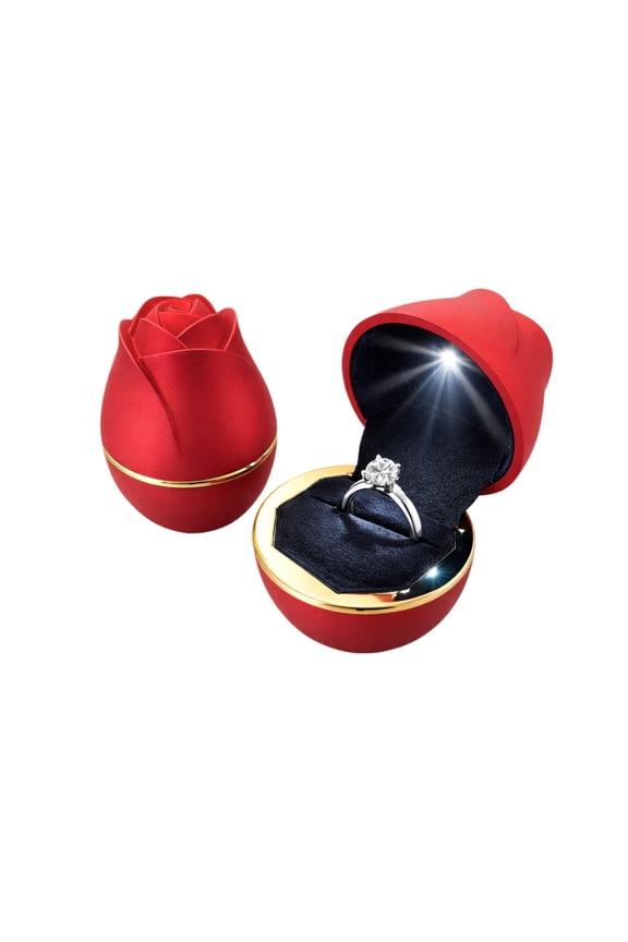 Romantic LED Light Rose Ring Box,Ring Gift Box for Proposal Weddings Engagements,Red/Pink