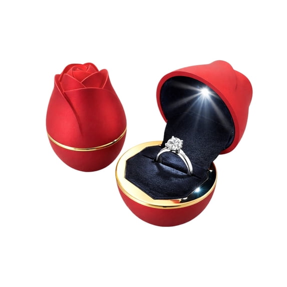 Romantic LED Light Rose Ring Box,Ring Gift Box for Proposal Weddings Engagements,Red/Pink