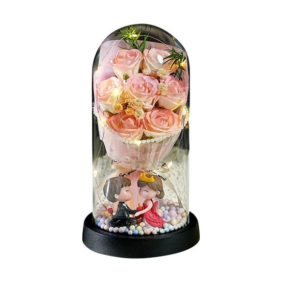 Romantic LED Rose Flower Night Light Bouquet with Glass Dome,Anniversary Valentine's Day Birthday Gift for Her,Wedding Home Decor,Girlfriend Wife Present,Tabletop Centerpiece for Bedroom Living Room