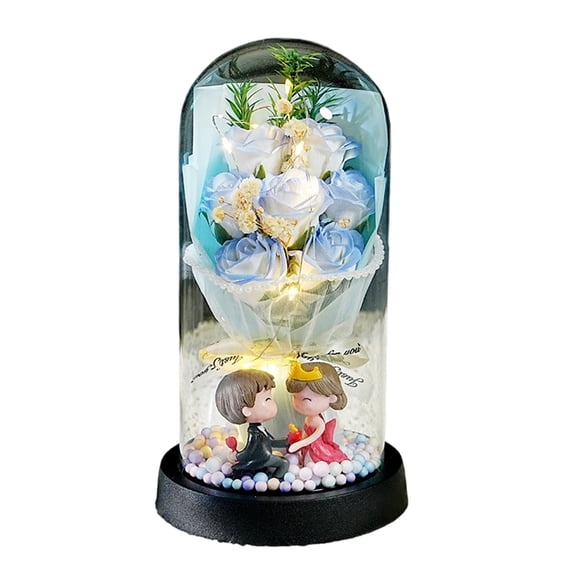 Romantic LED Rose Night Light with Glass Dome, Artificial Soap Flower Bouquet for Girlfriend, Birthday, Valentine's Day Gift, Desktop Decoration for Women