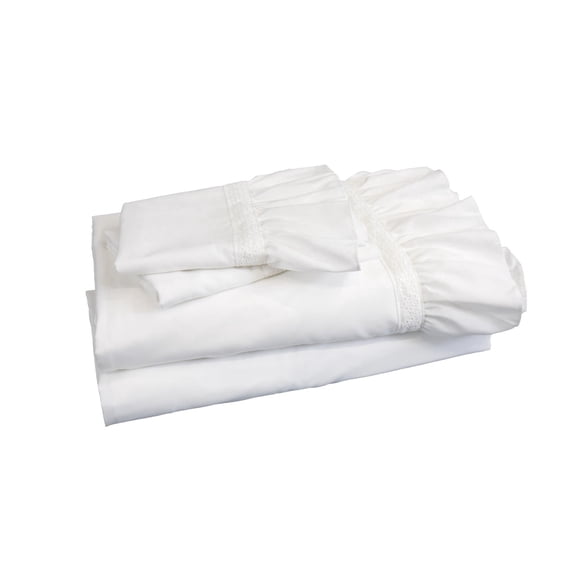Pyxie Home Shabby Chic 4-Piece White Sheet Sets, Lace Ruffle - Queen