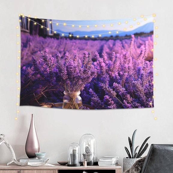 Romantic Lavender Tapestry Wall Hanging Aesthetic Tapestries Lightweight Wall Blanket Wide Background Tapestry Banner Vintage Mural for Bedroom Living Room Dorm Decor 60x40in