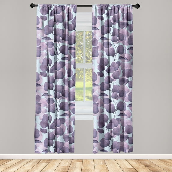 Romantic Leaves Window Curtains, Autumn Concept Neutral Purplish Colors Leafy Pattern Dreamy Print, Lightweight Decor 2-Panel Set with Rod Pocket, Pair of - 28"x84", Lilac Pale Eggplant, by Ambesonne