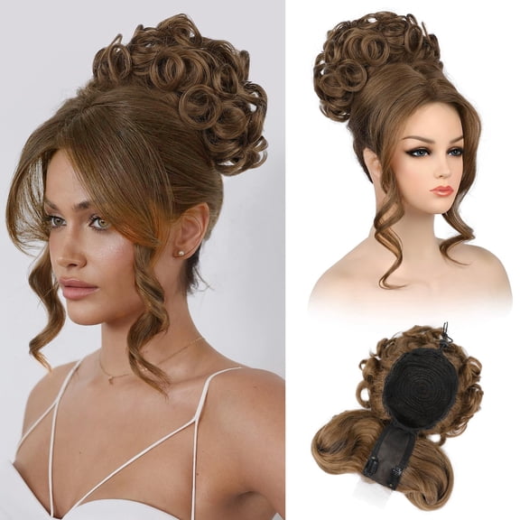 Romantic Light Blonde 2-in-1 Hair Topper with Curved Bangs - Messy Bun Drawstring Ponytail Extension for Women Weekend Dating & Casual Outings