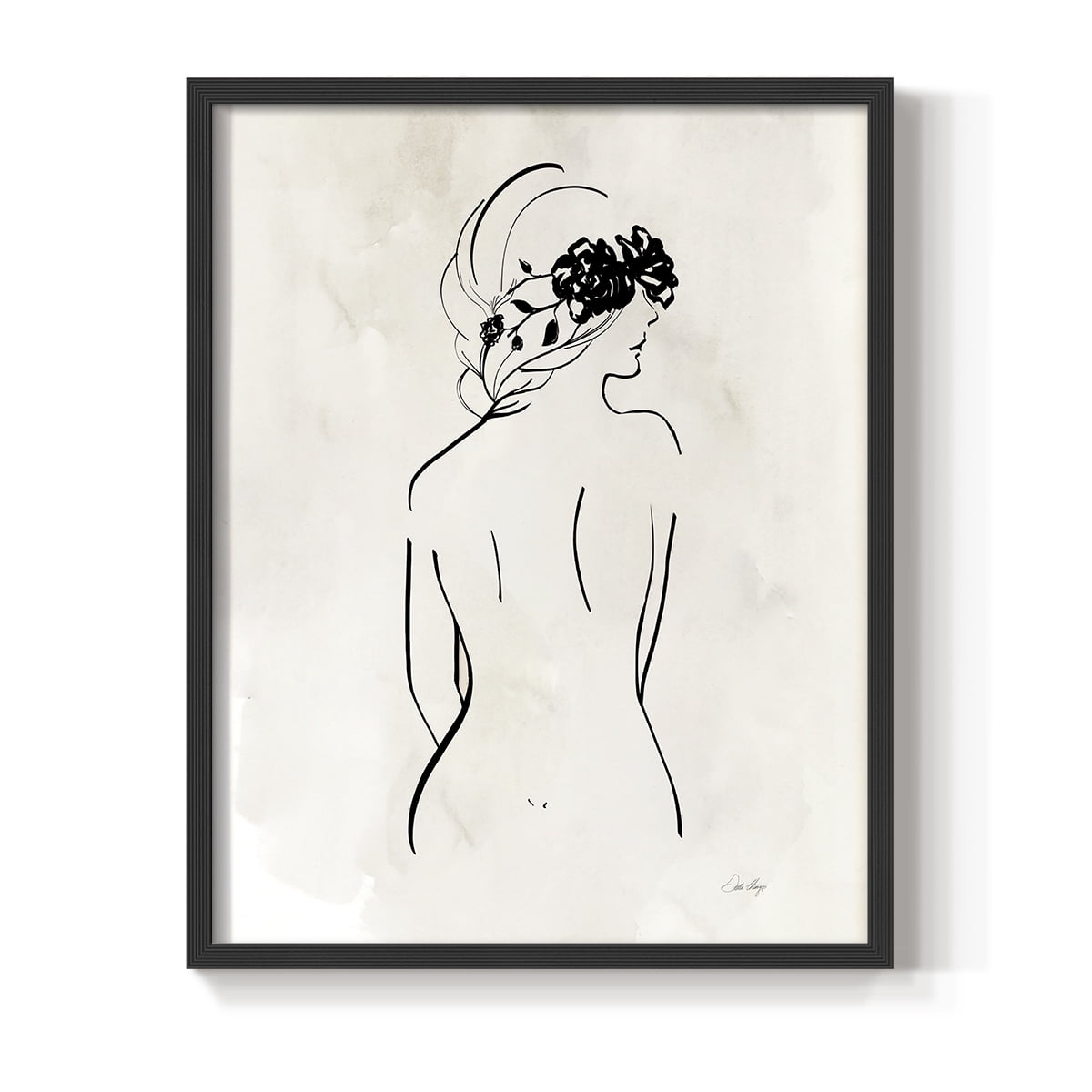 Romantic Line Art I in Black Solid Wood 16 x 20 Framed Print