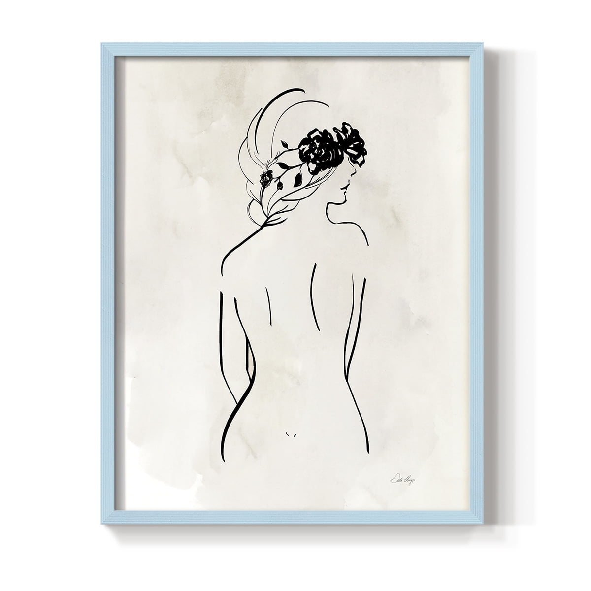 Romantic Line Art I in Blue Solid Wood 11 x 14 Framed Print