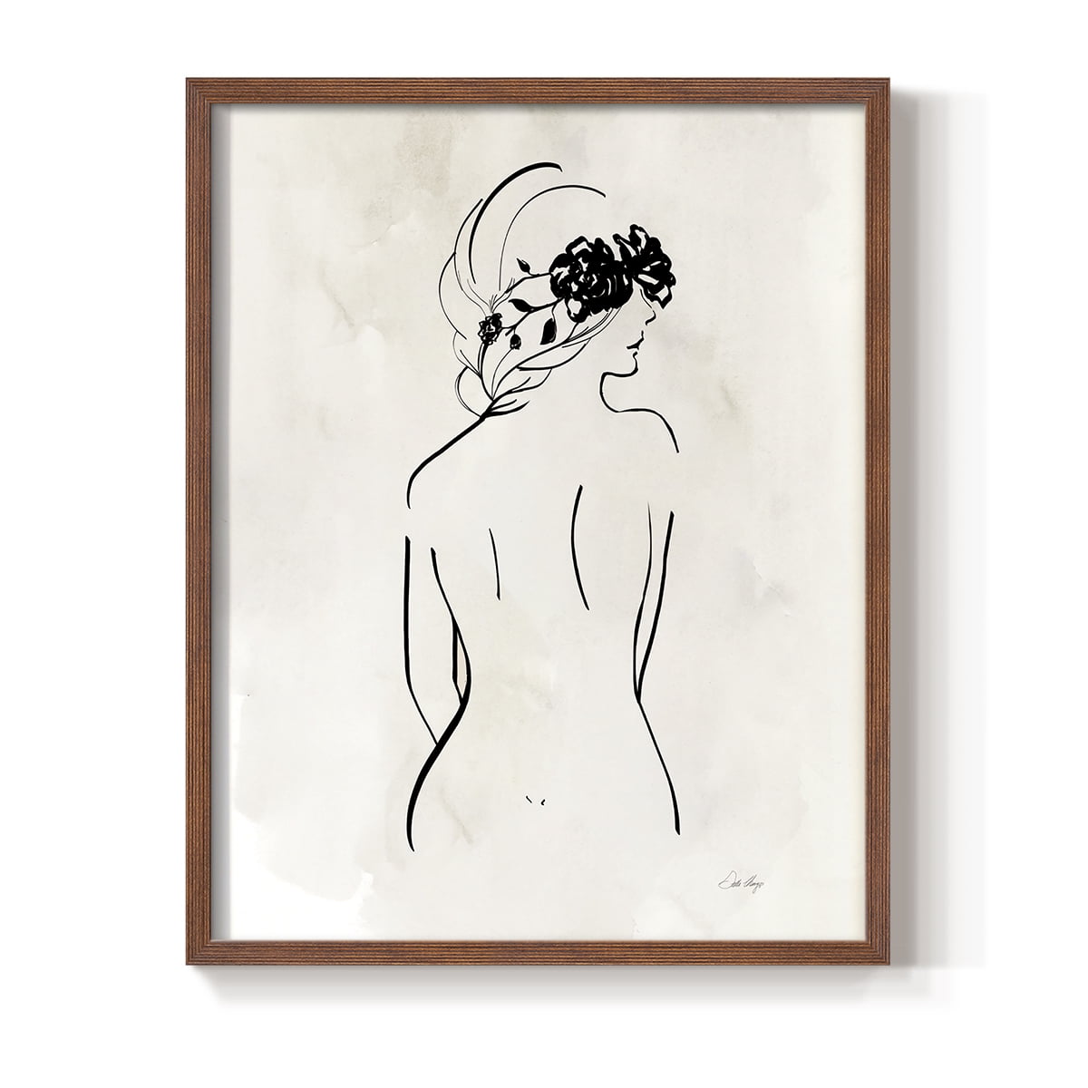 Romantic Line Art I in Brown Solid Wood 8 x 10 Framed Print