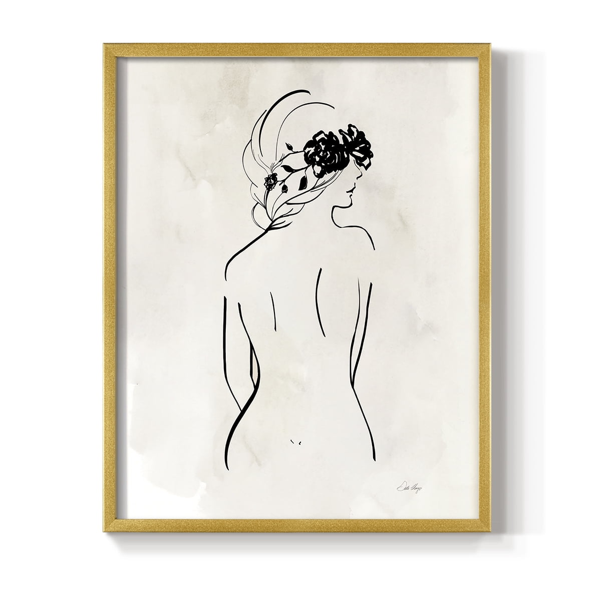 Romantic Line Art I in Gold Solid Wood 8 x 10 Framed Print