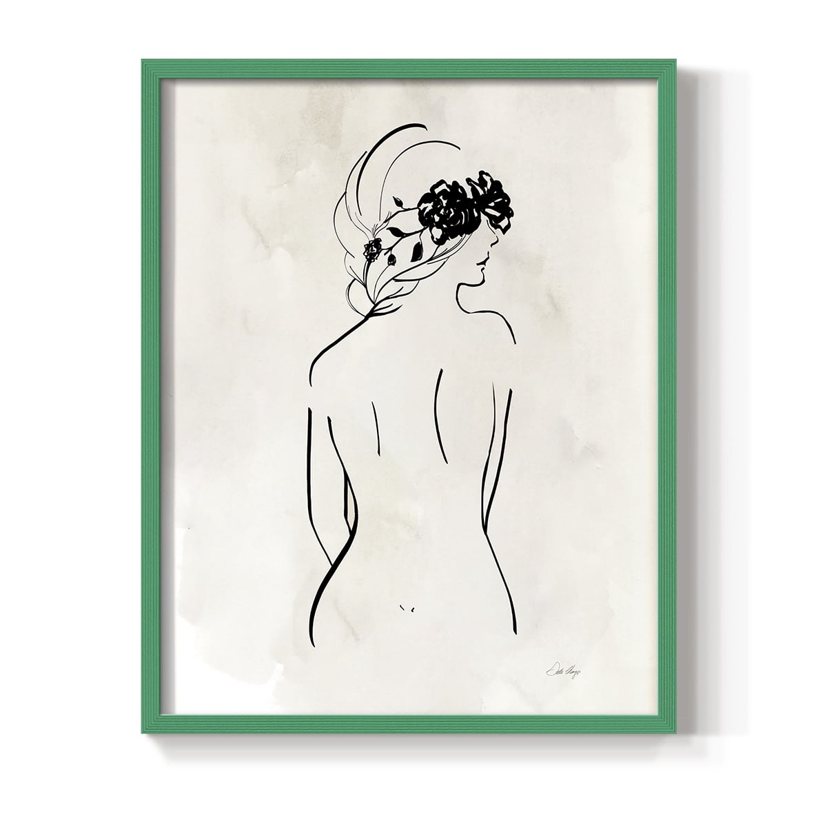 Romantic Line Art I in Green Solid Wood 8 x 10 Framed Print