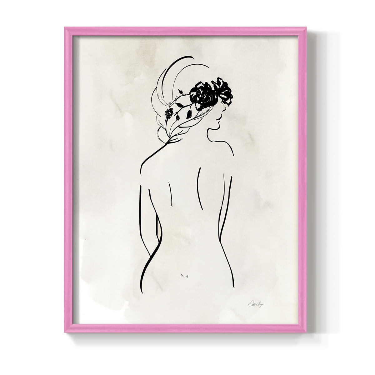 Romantic Line Art I in Pink Solid Wood 8 x 10 Framed Print