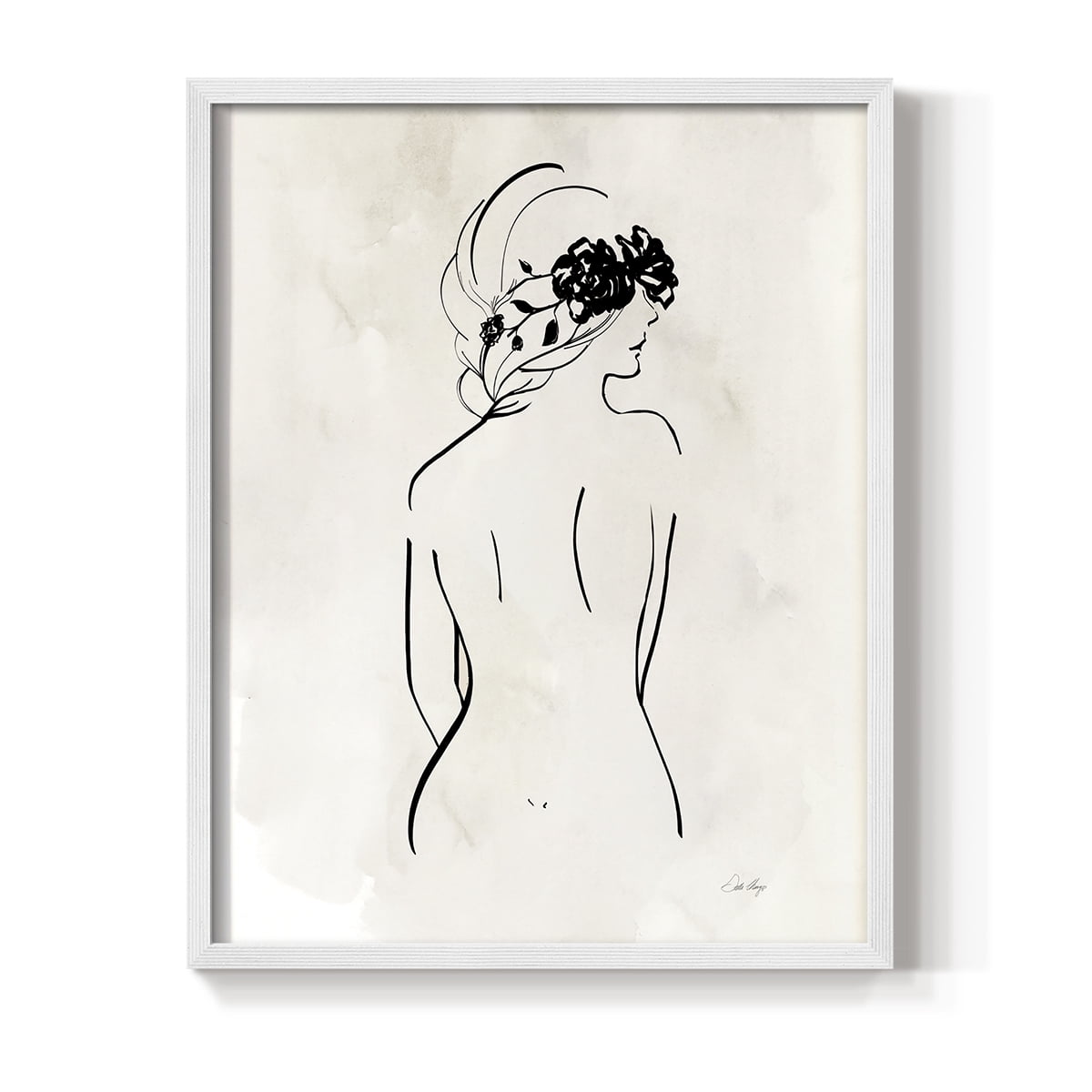 Romantic Line Art I in White Solid Wood 11 x 14 Framed Print
