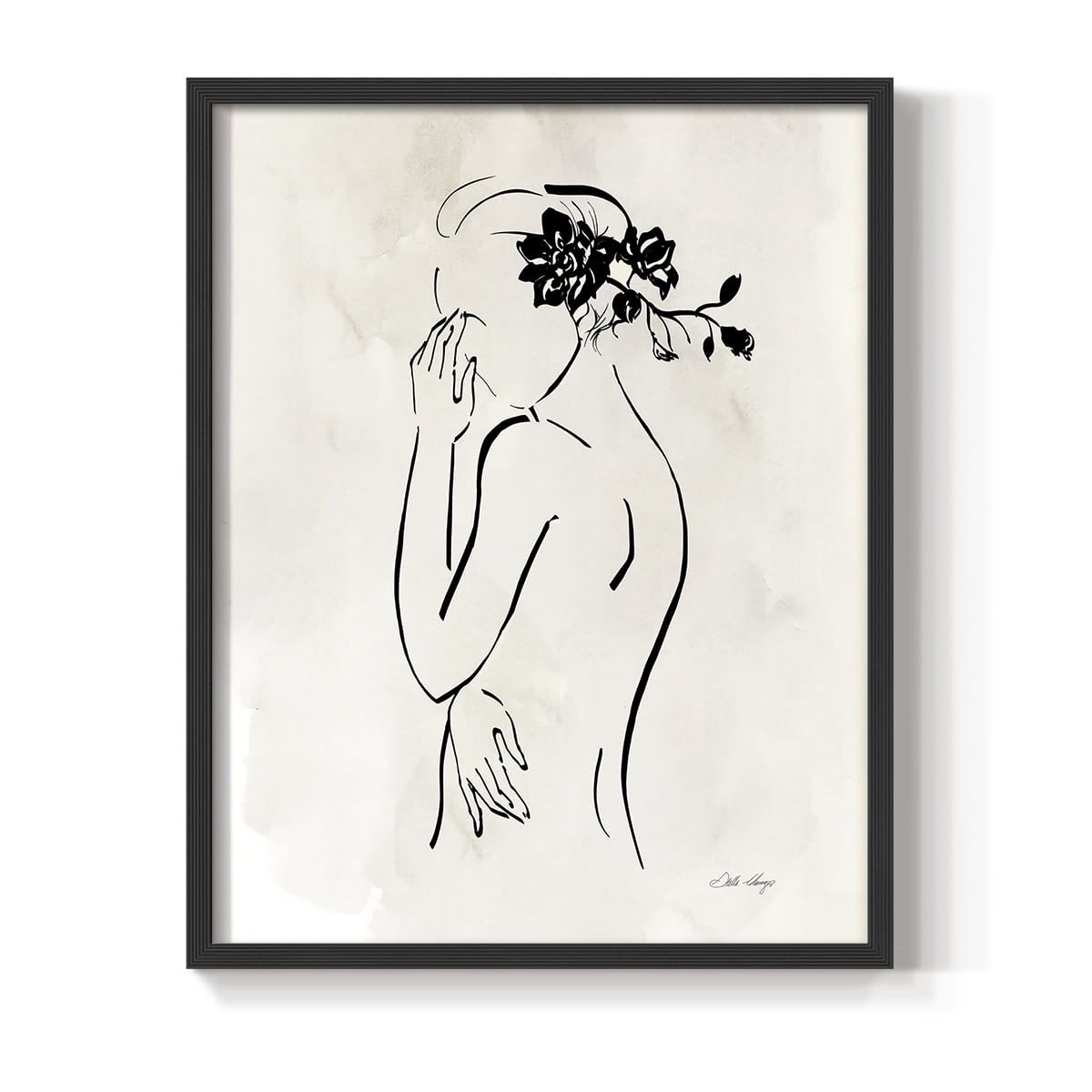 Romantic Line Art II in Black Solid Wood 8 x 10 Framed Print